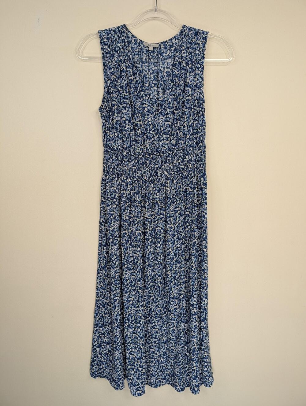 Rails Dress Womens Small Blue Floral Izzy Ice Chrysanthemum Smocked Waist